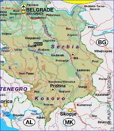 Administrativa mapa de Servia em alemao