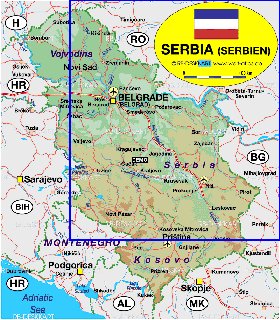 Administrativa mapa de Servia em alemao