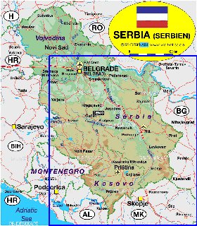 Administrativa mapa de Servia em alemao