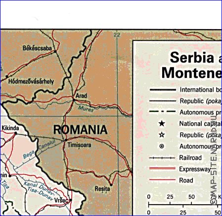 mapa de Servia em ingles