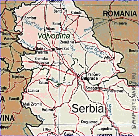 mapa de Servia em ingles