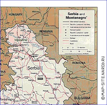 mapa de Servia em ingles