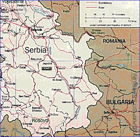 mapa de Servia em ingles