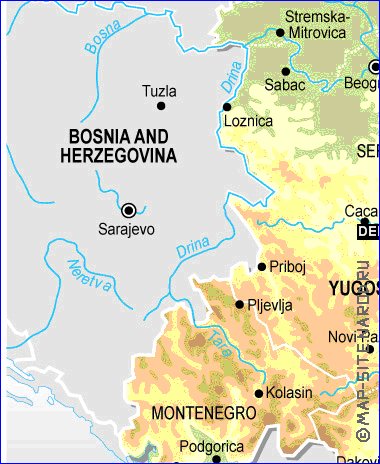 Physique carte de Serbie