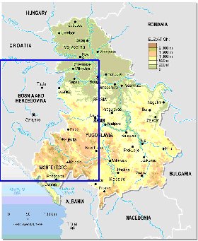 Physique carte de Serbie