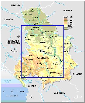 Physique carte de Serbie