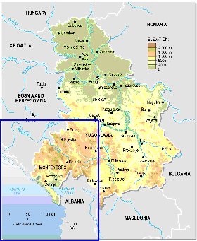 Physique carte de Serbie
