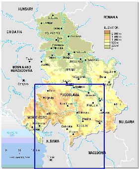 Physique carte de Serbie