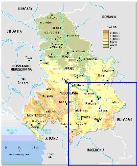 Physique carte de Serbie