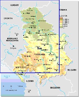 Physique carte de Serbie