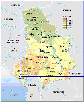 Physique carte de Serbie