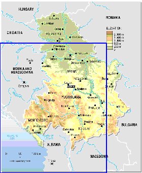 Physique carte de Serbie