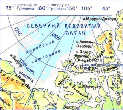 Physique carte de Amerique du Nord