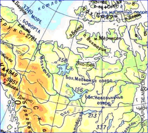 Physique carte de Amerique du Nord