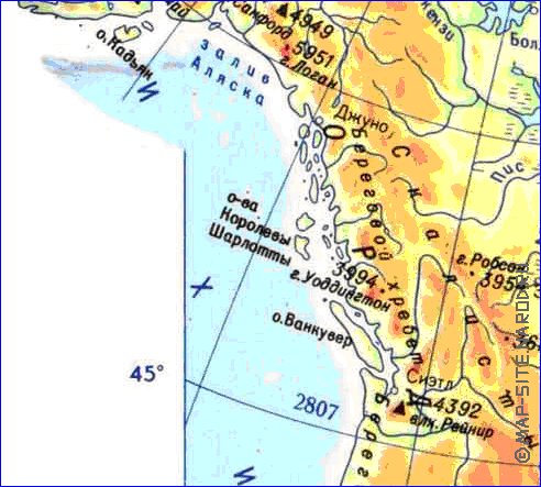 Physique carte de Amerique du Nord