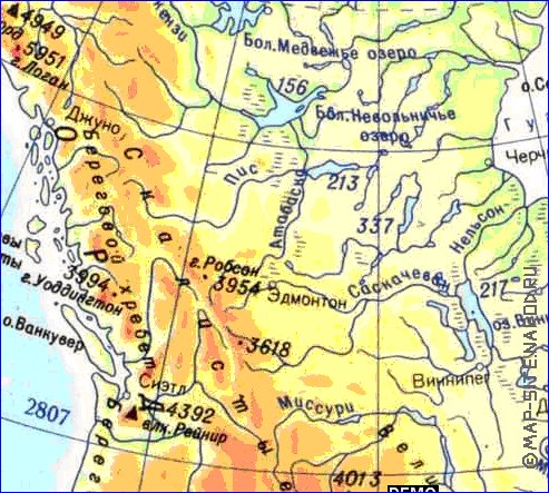 Physique carte de Amerique du Nord