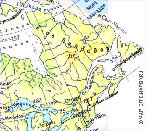 Physique carte de Amerique du Nord