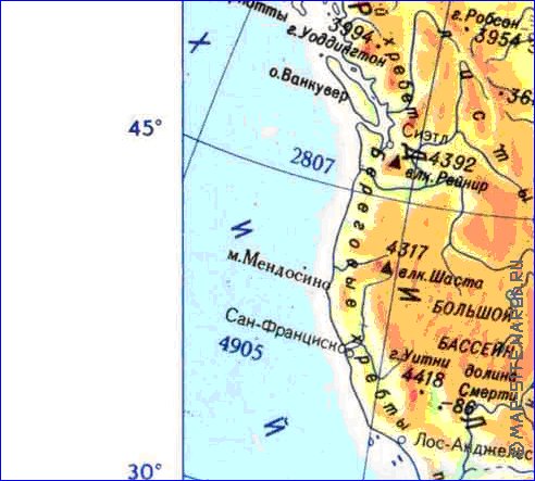 Physique carte de Amerique du Nord