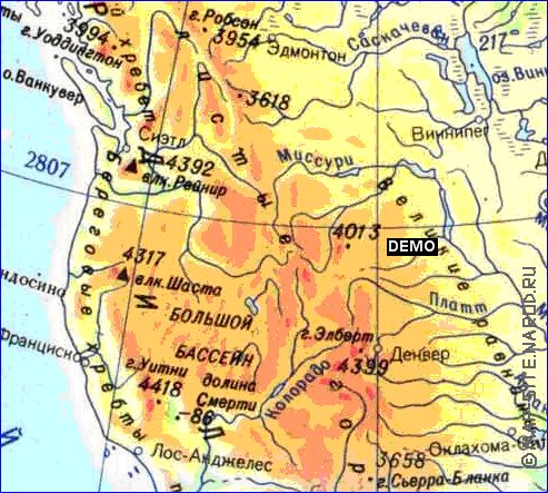 Physique carte de Amerique du Nord