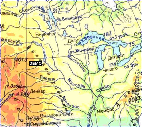 Physique carte de Amerique du Nord