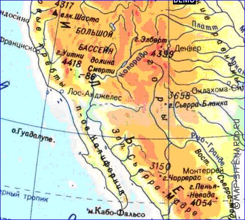 Physique carte de Amerique du Nord