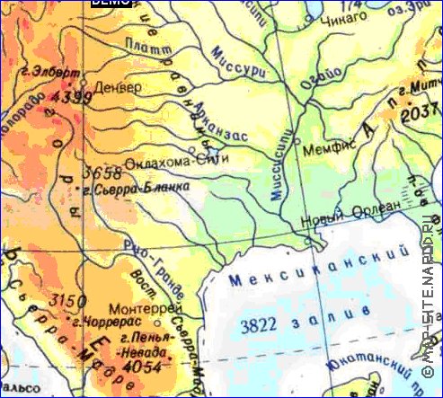 Physique carte de Amerique du Nord