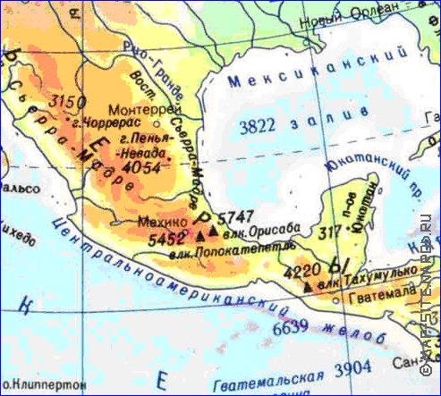 Physique carte de Amerique du Nord