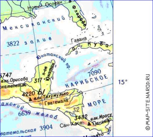 Physique carte de Amerique du Nord