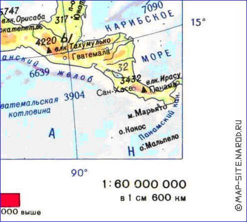 Physique carte de Amerique du Nord