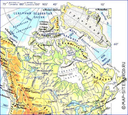 Physique carte de Amerique du Nord