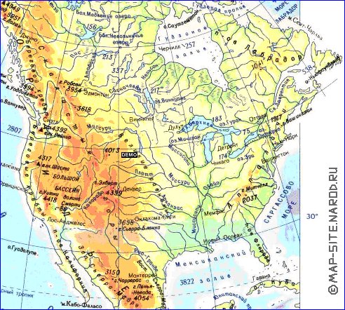 Fisica mapa de America do Norte