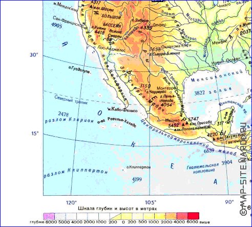 Physique carte de Amerique du Nord