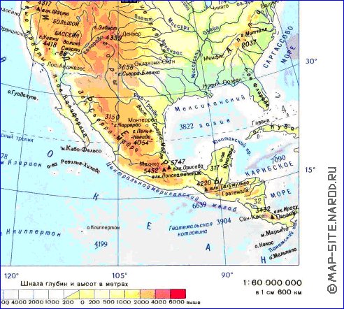 Fisica mapa de America do Norte