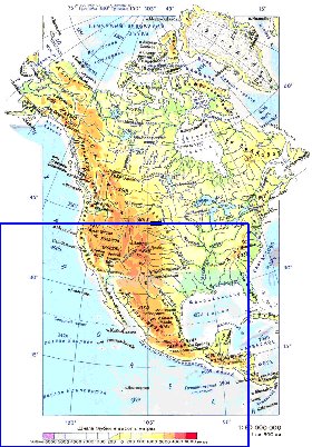 Physique carte de Amerique du Nord