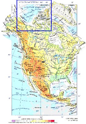 Physique carte de Amerique du Nord