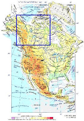 Physique carte de Amerique du Nord