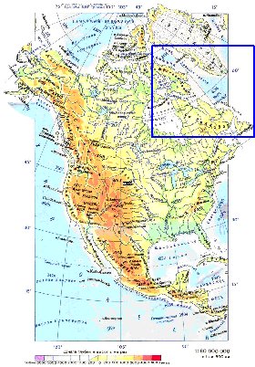 Physique carte de Amerique du Nord