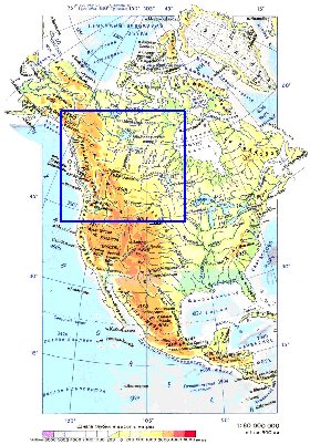 Physique carte de Amerique du Nord