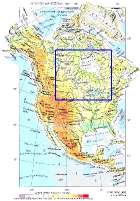 Physique carte de Amerique du Nord