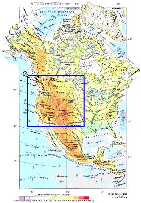 Physique carte de Amerique du Nord