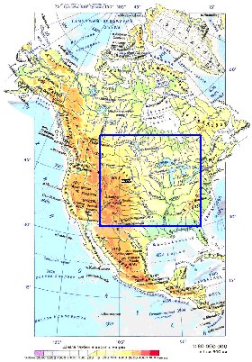 Physique carte de Amerique du Nord