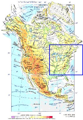 Physique carte de Amerique du Nord