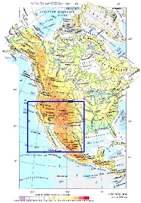 Physique carte de Amerique du Nord