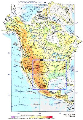 Physique carte de Amerique du Nord