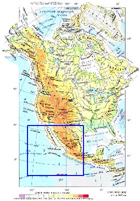 Physique carte de Amerique du Nord