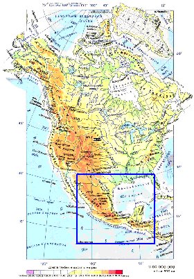 Physique carte de Amerique du Nord