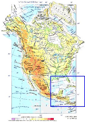 Physique carte de Amerique du Nord