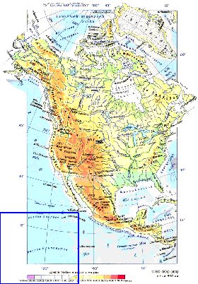 Physique carte de Amerique du Nord