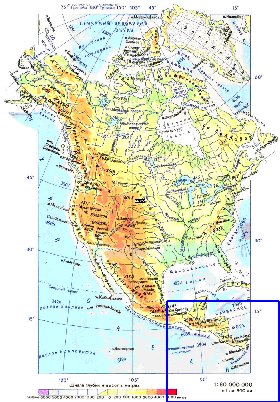 Physique carte de Amerique du Nord