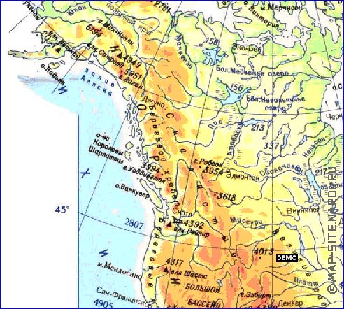 Physique carte de Amerique du Nord